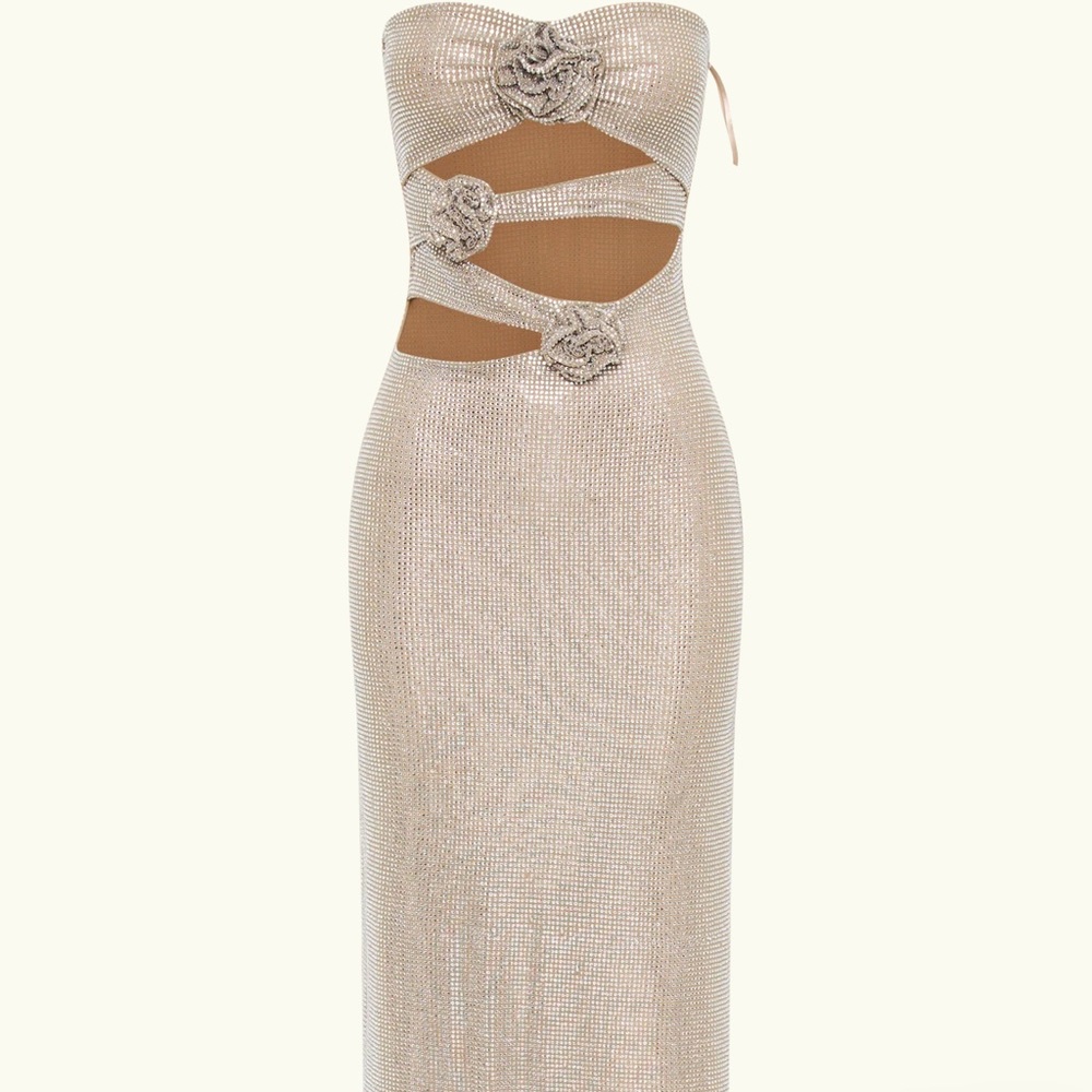 Gold Embellished Cut Out Maxi Dress